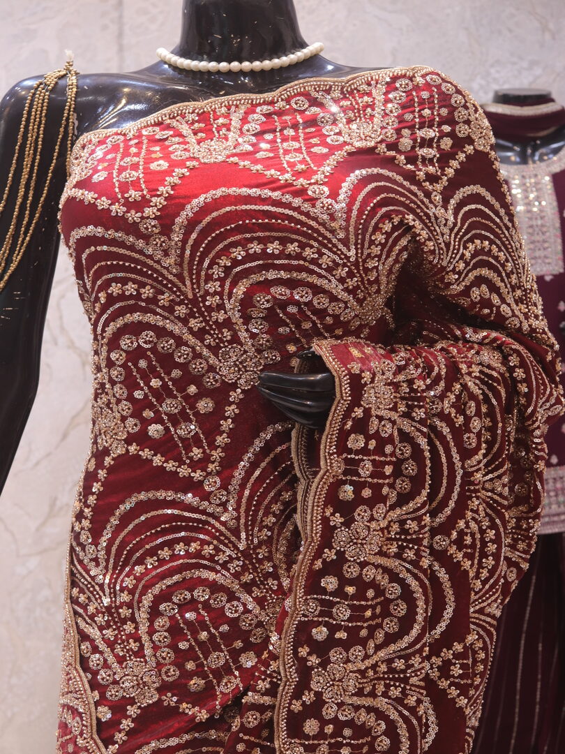 “The Royal Maroon” Premium Designer Saree - Image 2
