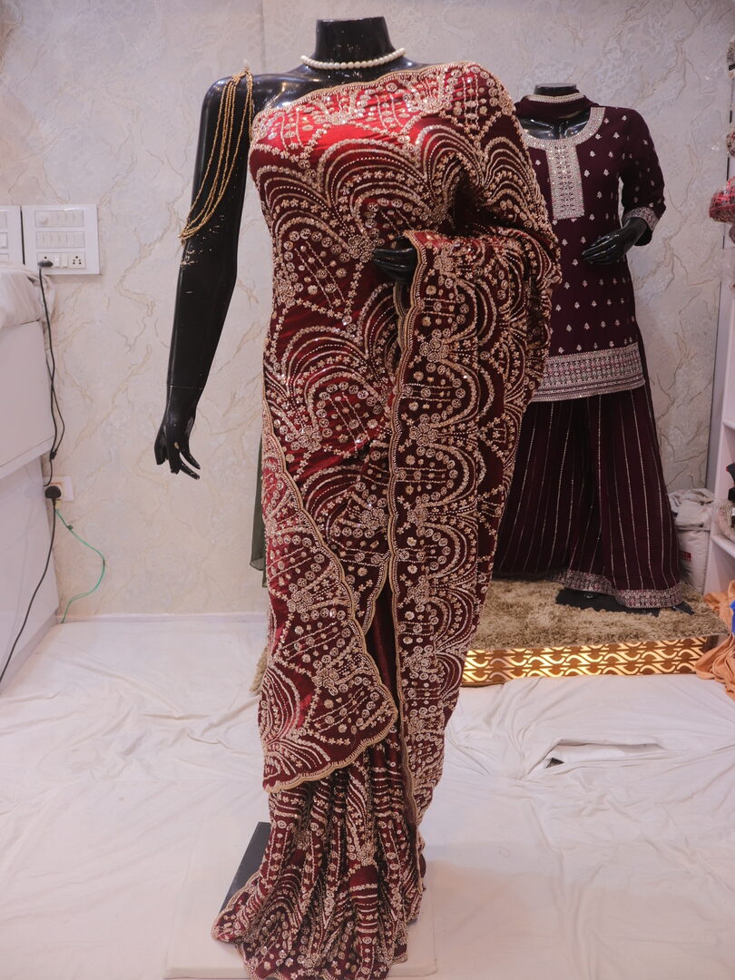 “The Royal Maroon” Premium Designer Saree - Image 3