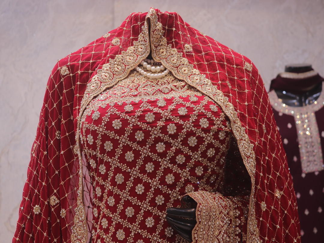 "The Carmine Red" Premium Designer Saree with Veil