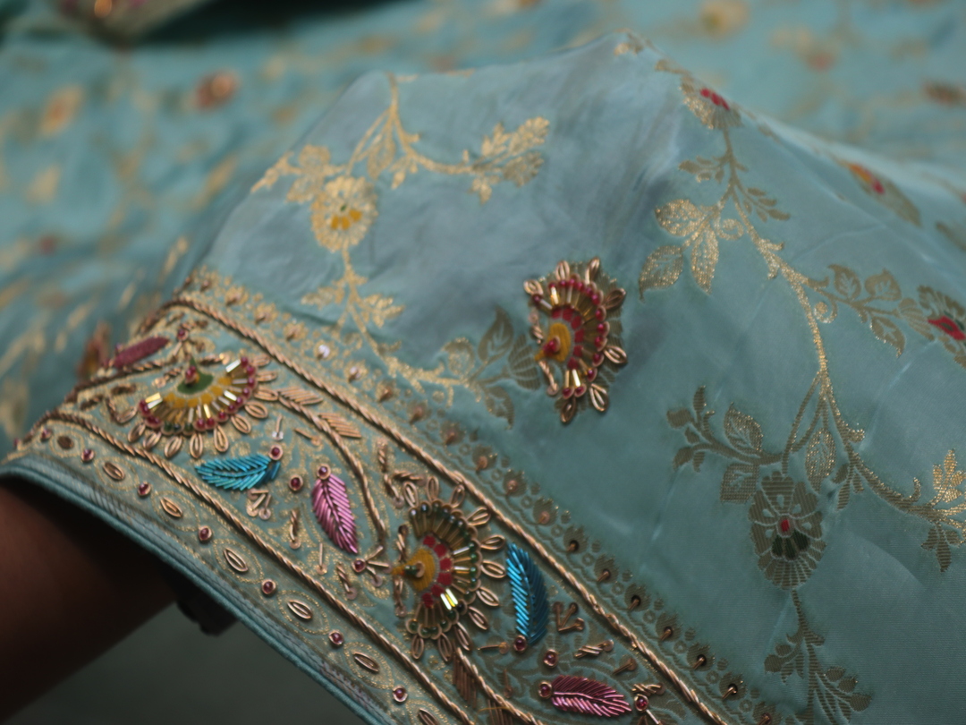 "The Uranian Blue" Premium Antique Hand-Crafted Banarasi Silk Saree - Image 5