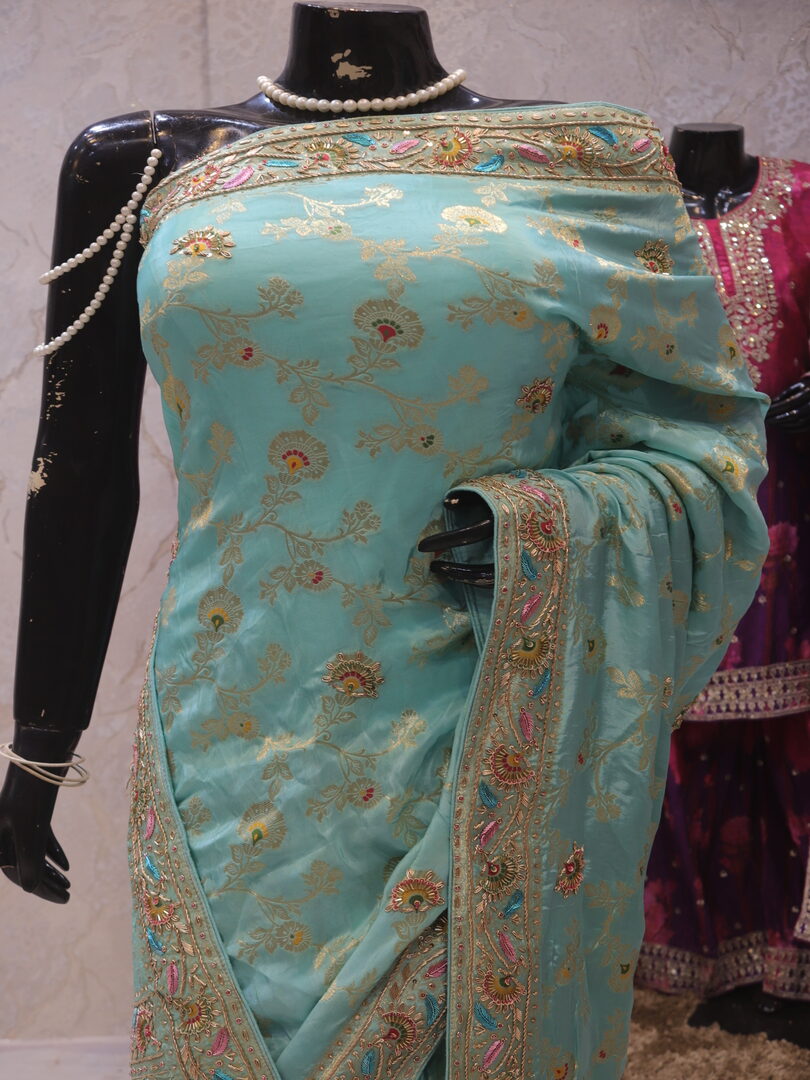 "The Uranian Blue" Premium Antique Hand-Crafted Banarasi Silk Saree - Image 2