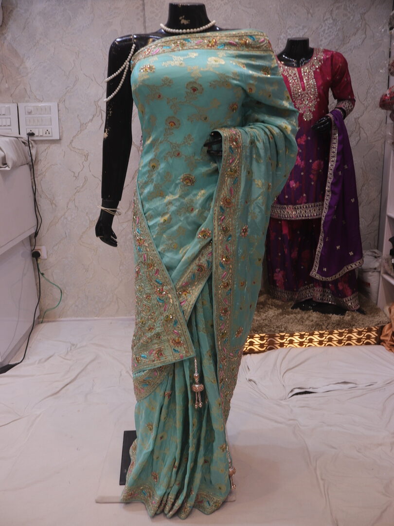 "The Uranian Blue" Premium Antique Hand-Crafted Banarasi Silk Saree - Image 3