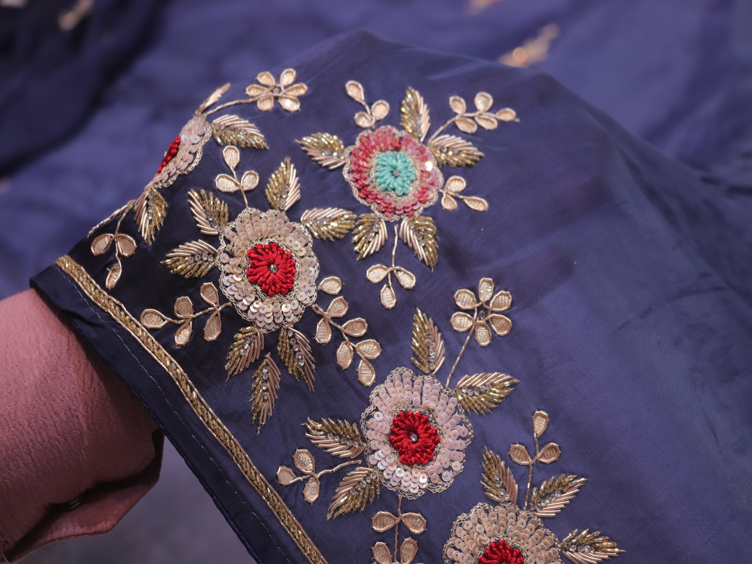 “The Royal Navy Blue” Premium Handcrafted Exquisite Designer Saree - Image 5