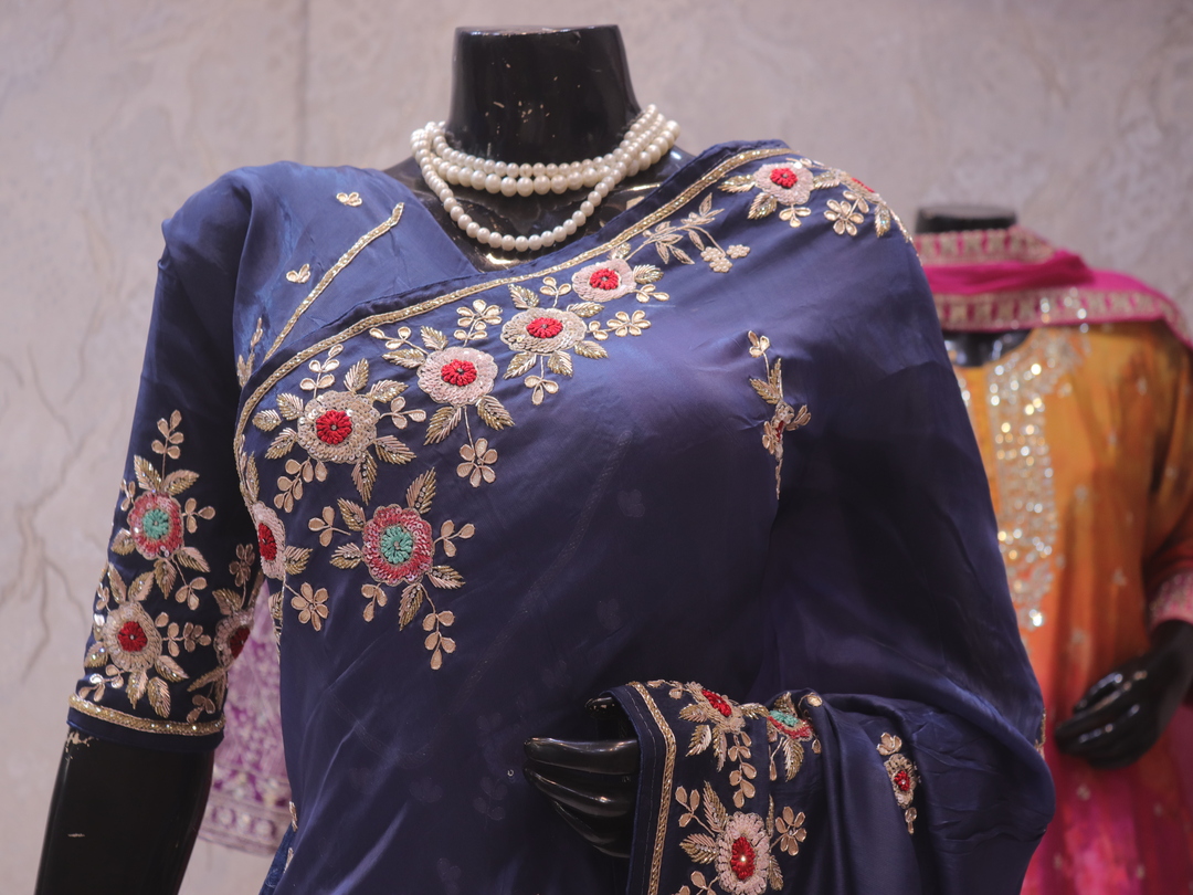 “The Royal Navy Blue” Premium Handcrafted Exquisite Designer Saree