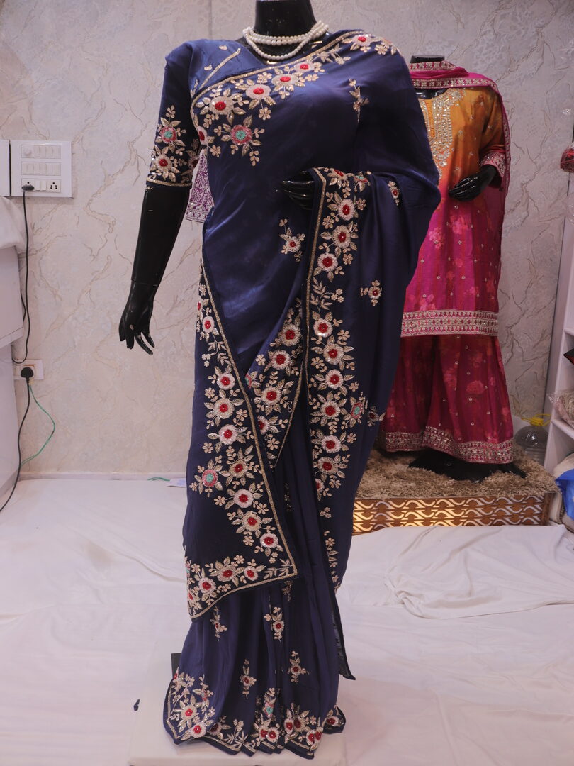 “The Royal Navy Blue” Premium Handcrafted Exquisite Designer Saree - Image 3