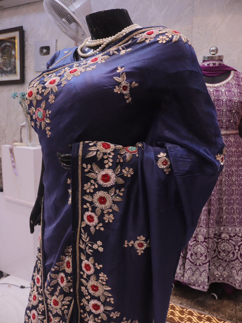 “The Royal Navy Blue” Premium Handcrafted Exquisite Designer Saree - Image 4