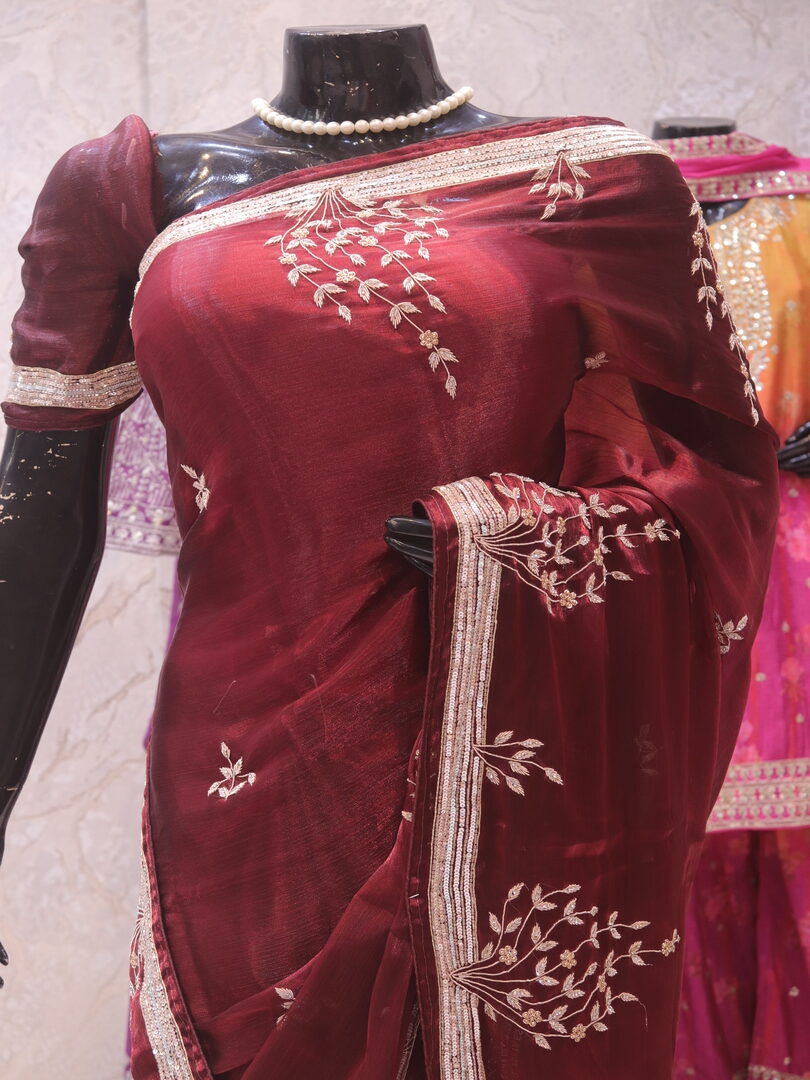 “The Royal Maroon” Premium Handcrafted Exquisite Designer Saree - Image 2