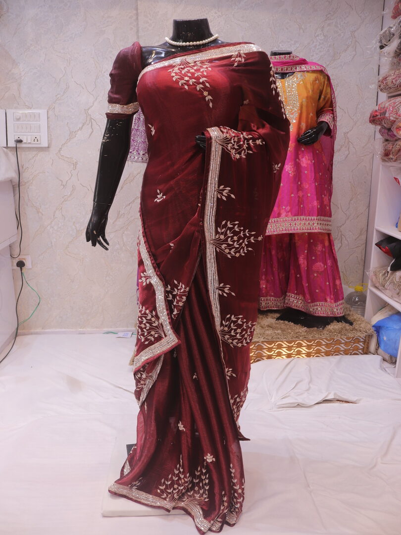 “The Royal Maroon” Premium Handcrafted Exquisite Designer Saree - Image 3