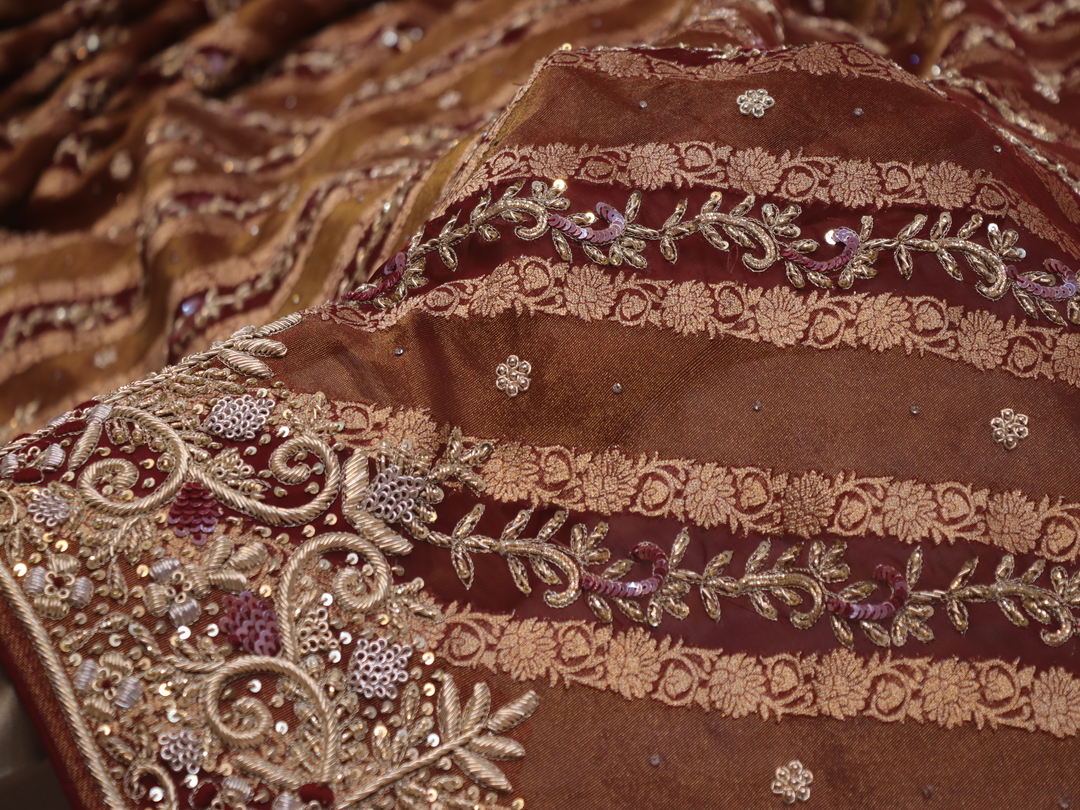 "The Bridal Maroon" Premium Banarasi Chiffon Saree - Image 5