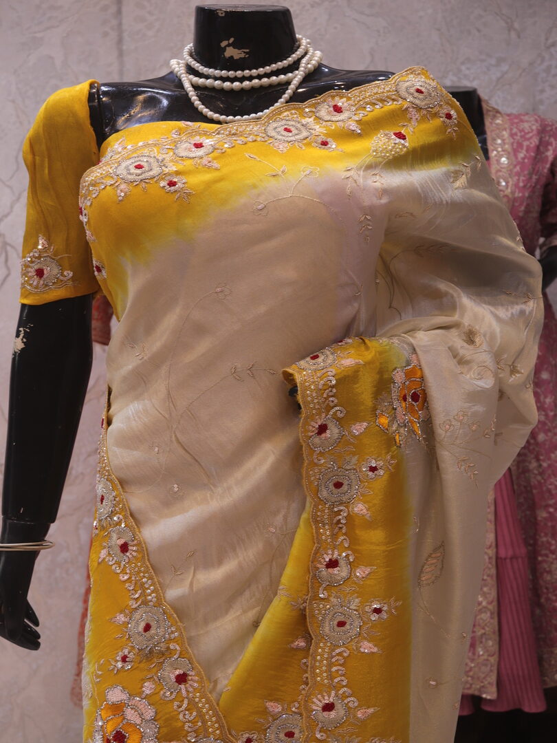 “The Exquisite Yellow & Cream” Premium Designer Saree - Image 2