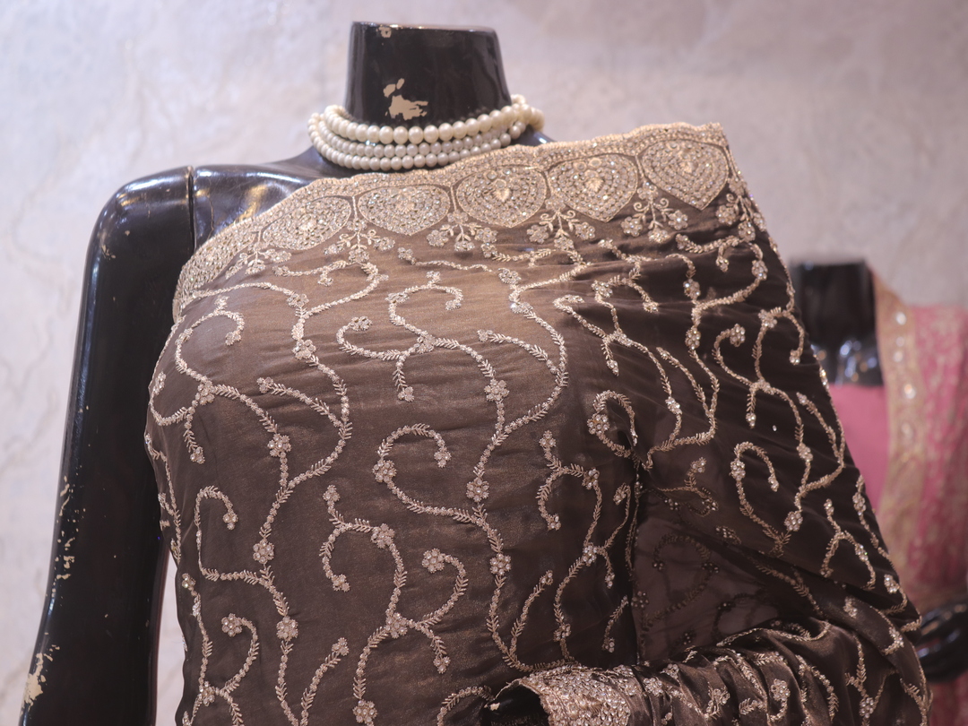 “The Metallic Gray” Premium Designer Saree