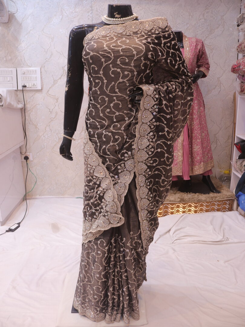 “The Metallic Gray” Premium Designer Saree - Image 3