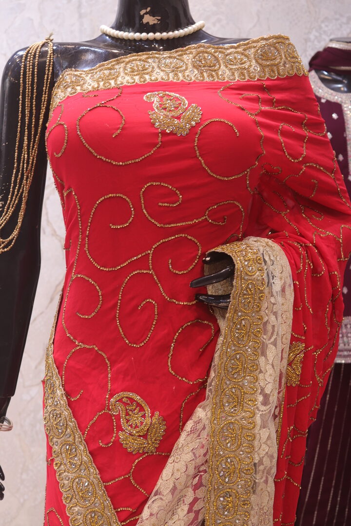 "The Stunning Red" Premium Designer Saree - Image 2