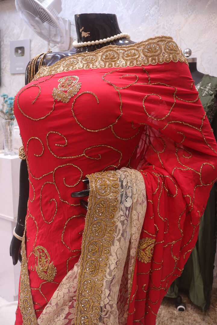 "The Stunning Red" Premium Designer Saree - Image 4
