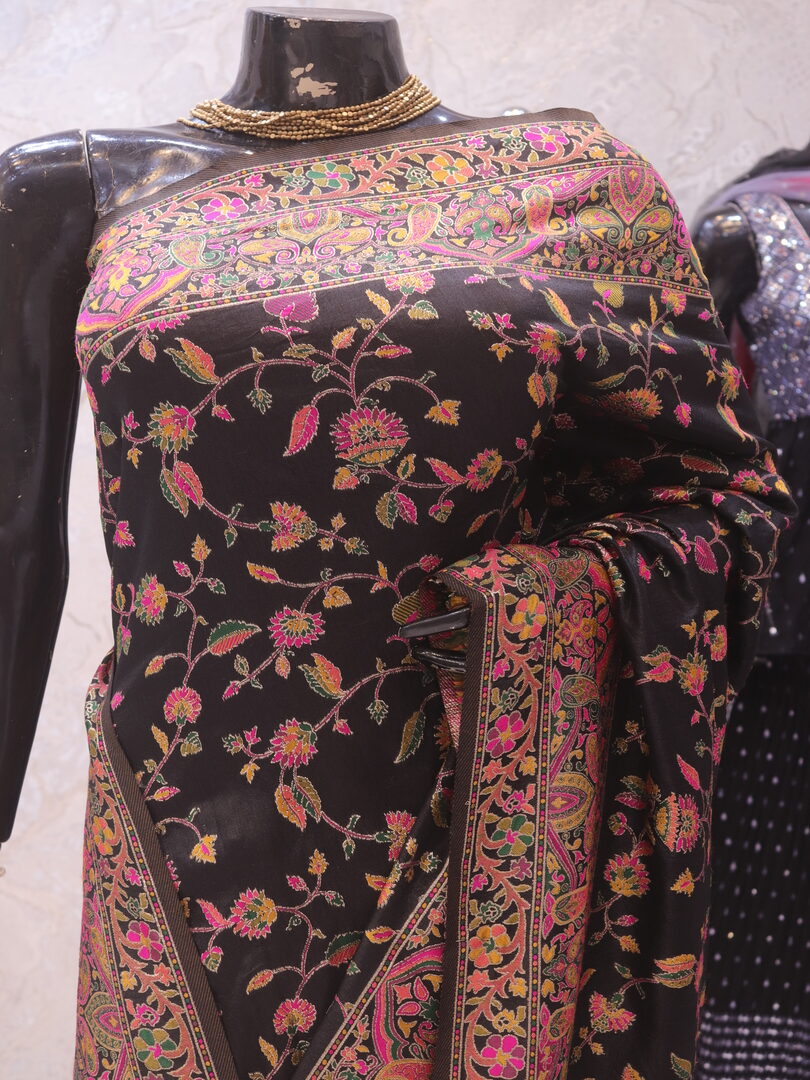 "The Pure Black" Premium Pashmina Silk Saree - Image 2