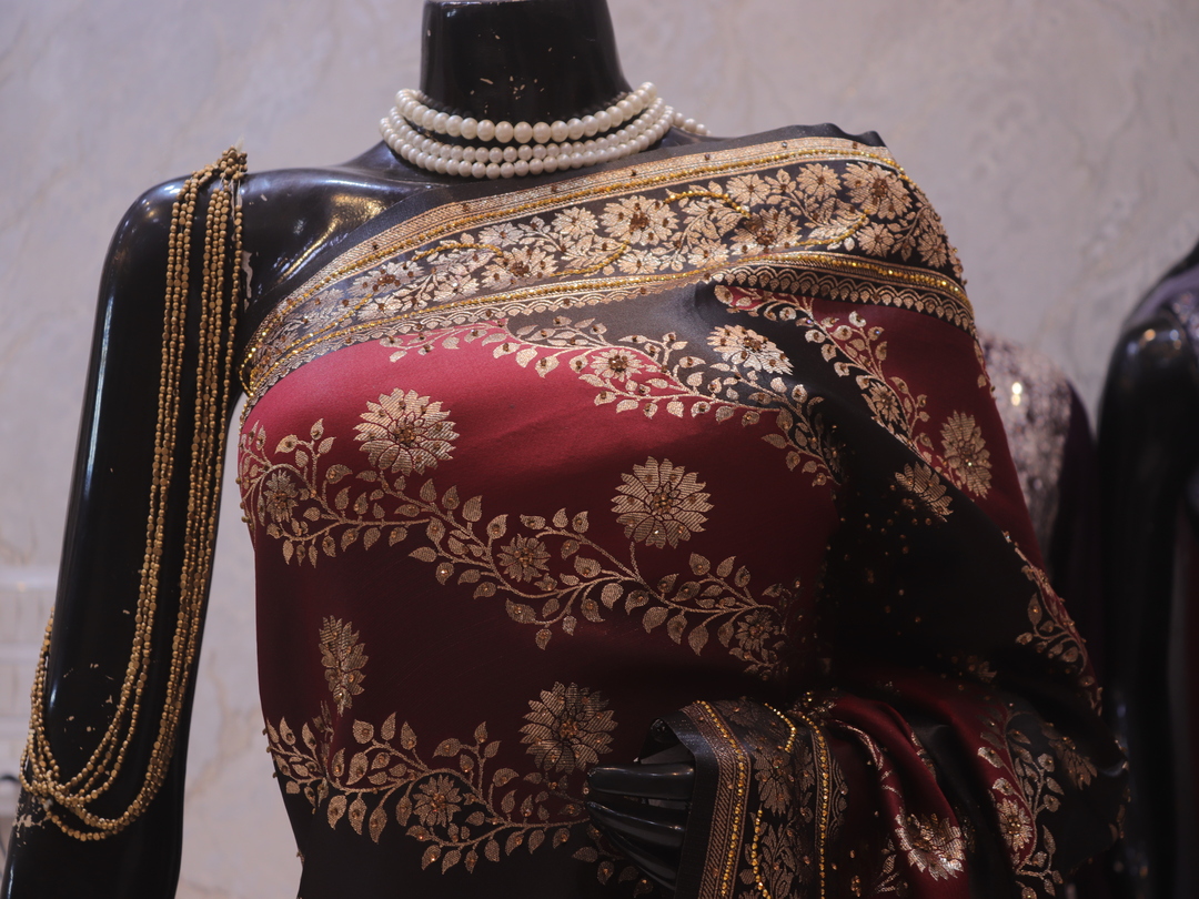"The Maroon & Black" Premium Banarasi Silk Saree