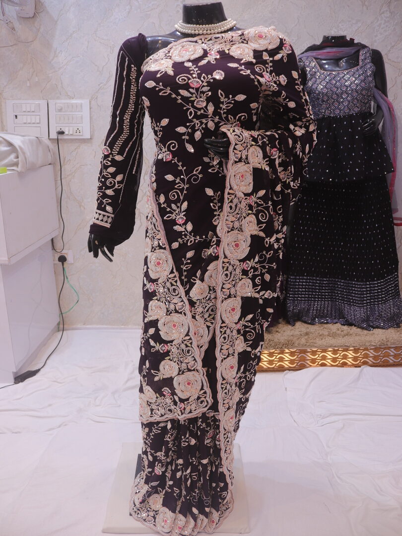“The Deep Wine” Premium Designer Saree - Image 3