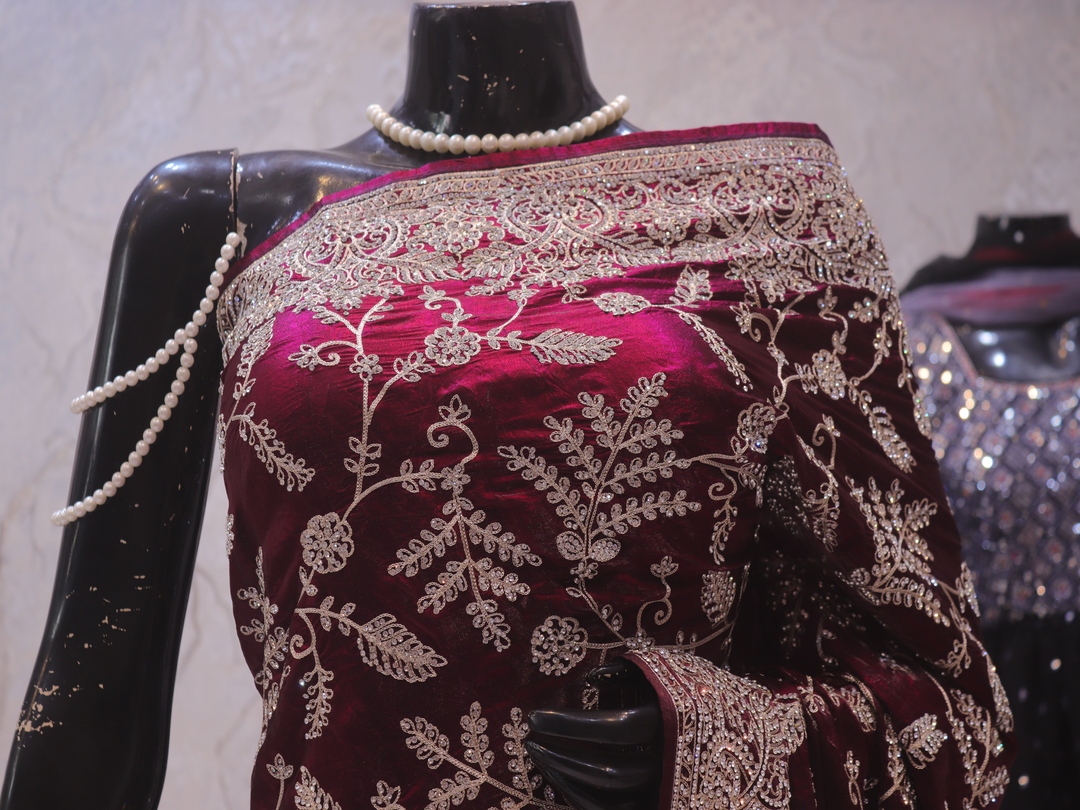 “The Wine Crystals” Premium Designer Saree