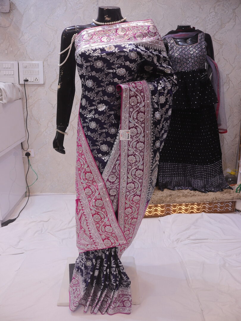 "The Navy Blue" Premium Banarasi Silk Saree - Image 3