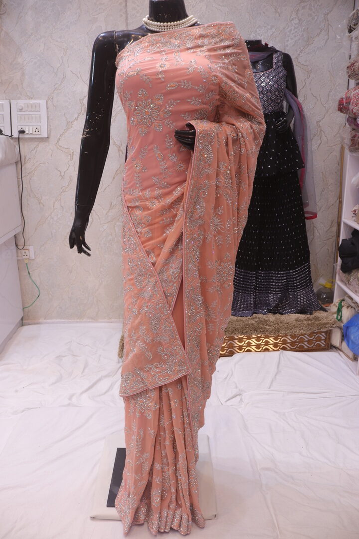 “The Peach Crystal” Premium Designer Saree - Image 3