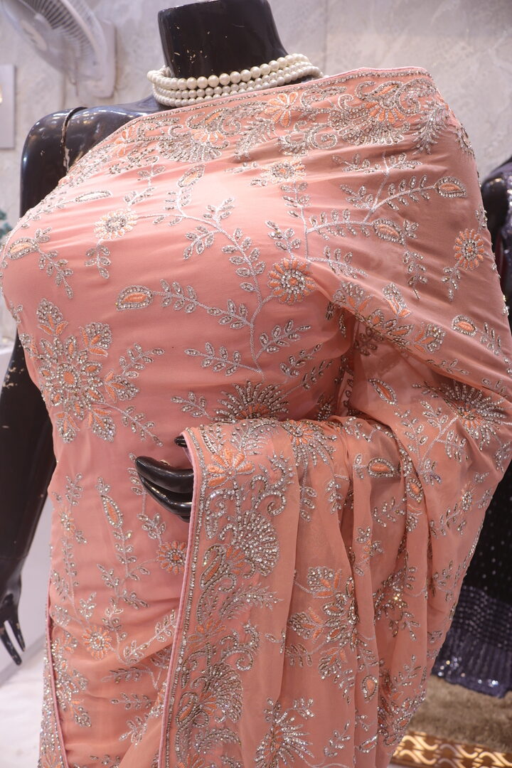 “The Peach Crystal” Premium Designer Saree - Image 4